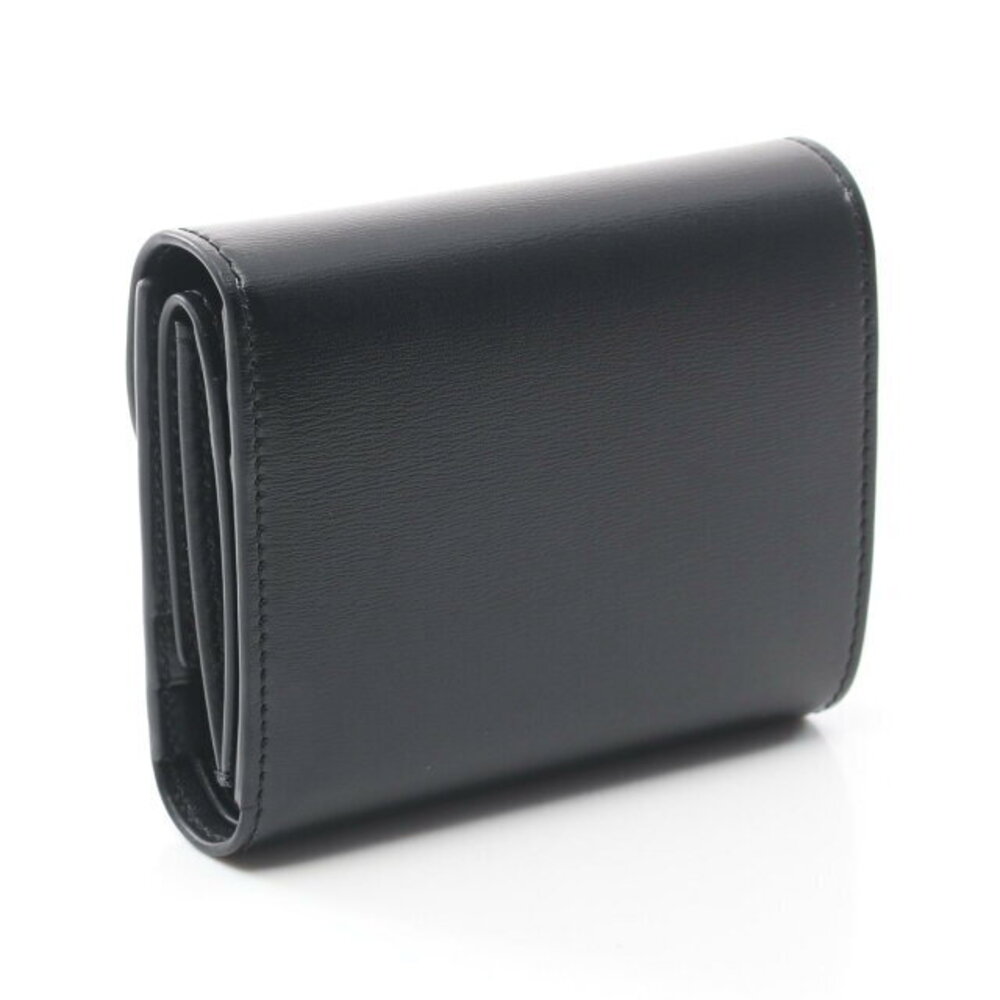 Celine Triomphe Wallet fold Leather Black Flap Tri
